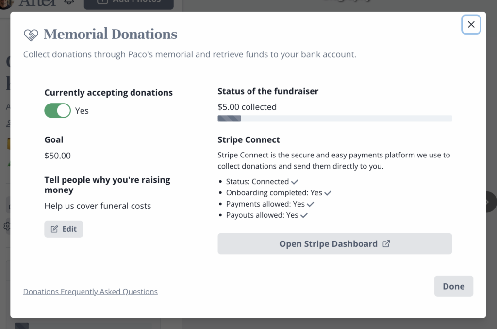 view for managing donation settings